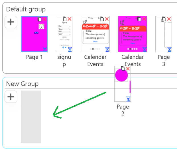 Dragging a page to another group in Ninjamock