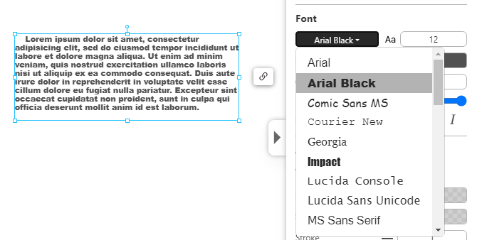 Choose a font in the Properties Panel